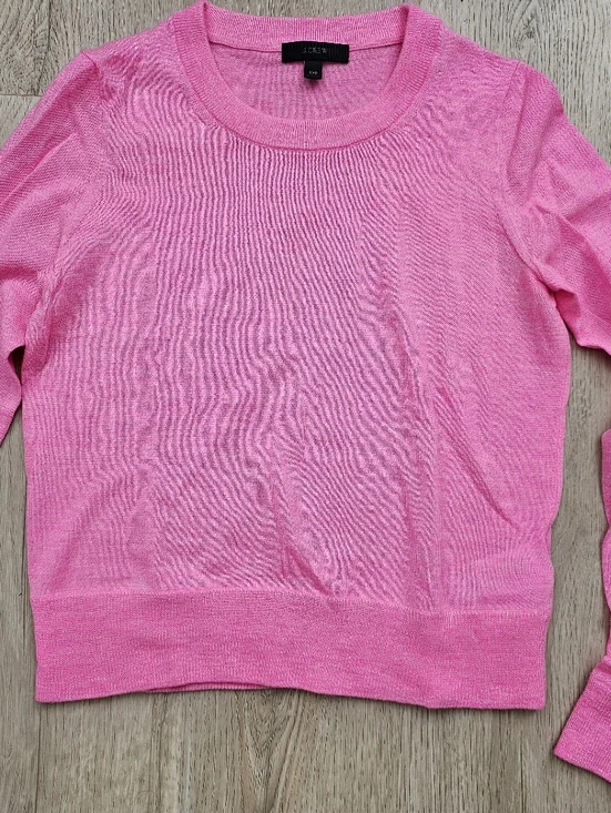 J Crew Merino Wool Bright Pink Crewneck Sweater Xxs - Picture 4 of 11